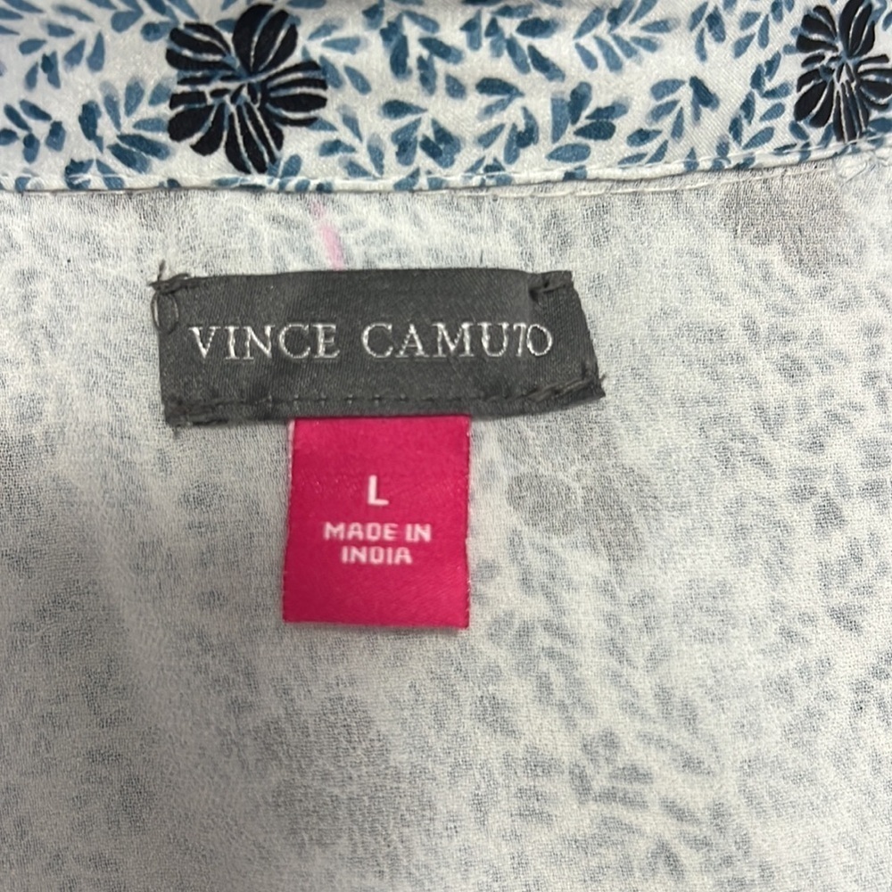 Vince Camuto Light Blue Leaf Print Elbow Length Sleeves Wrap Maxi Dress Large - Picture 9 of 10